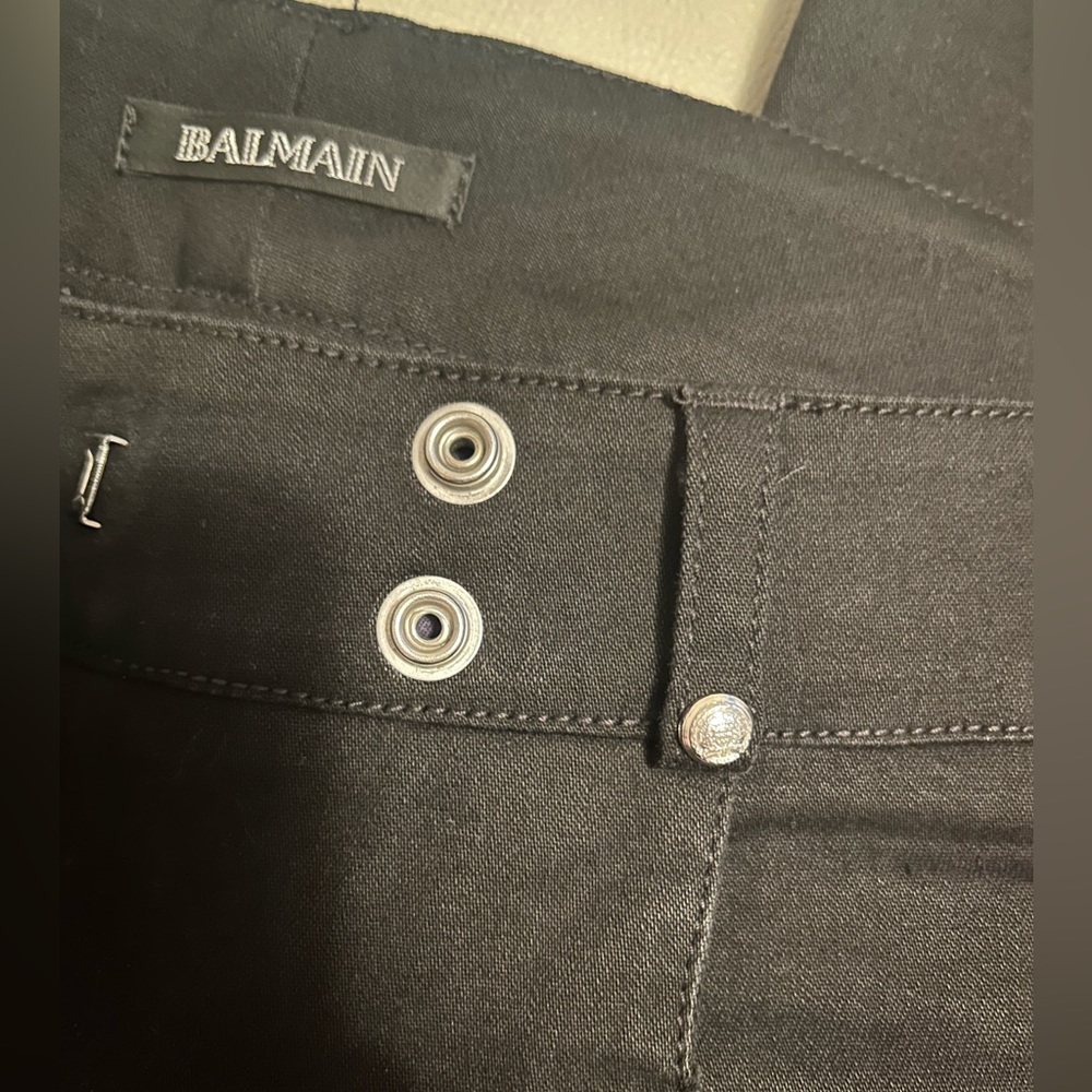 BALMAIN black skinny moto denim jeans